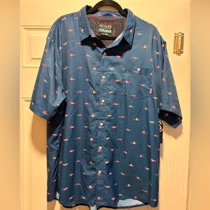 Scales Gear Navy Blue Men’s Fishing Shirt with Fish Pattern